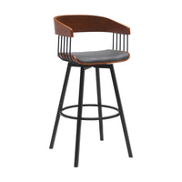 Vera 31 Inch Swivel Barstool Chair, Curved Open Back, Walnut Brown, Gray - BM304956