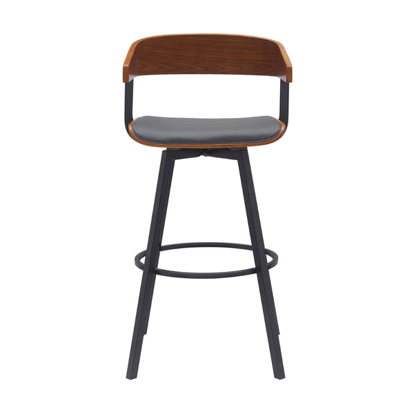Vera 31 Inch Swivel Barstool Chair, Curved Open Back, Walnut Brown, Gray - BM304956