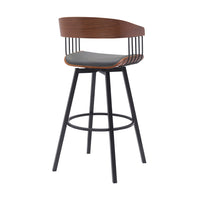 Vera 31 Inch Swivel Barstool Chair, Curved Open Back, Walnut Brown, Gray - BM304956