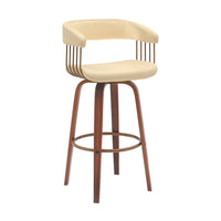 Maya 31 Inch Swivel Barstool Chair, Cream Faux Leather, Bronze Walnut Brown - BM304964