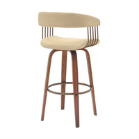 Maya 31 Inch Swivel Barstool Chair, Cream Faux Leather, Bronze Walnut Brown - BM304964