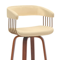 Maya 31 Inch Swivel Barstool Chair, Cream Faux Leather, Bronze Walnut Brown - BM304964