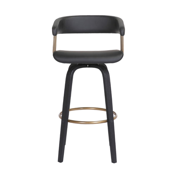 Maya 31 Inch Swivel Barstool Chair, Black Faux Leather, Bronze Metal Slats - BM304967