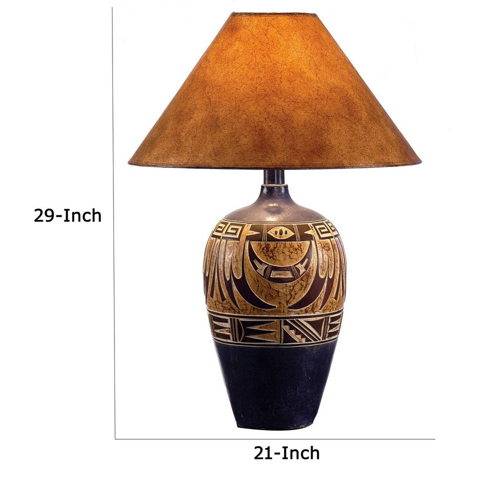 Iva 29 Inch Table Lamp, Hydrocal, Curved Round Base, Rich Espresso Brown - BM304978