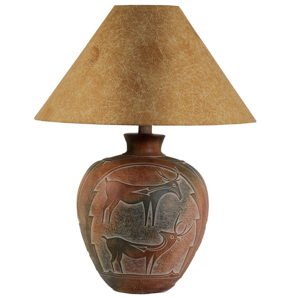 Siya 26 Inch Table Lamp, Urn Shaped Base, Deer Carvings, Black, Brown  - BM304982