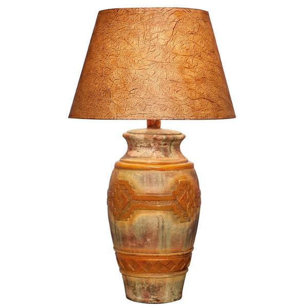 Riza 29 Inch Urn Table Lamp, Carved Trellis Cut, Rich Oak Brown Hydrocal - BM304989