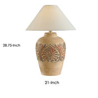 Tia 29 Inch Table Lamp, Conical Shade, Urn Shape, Damask Pattern, Beige - BM304998