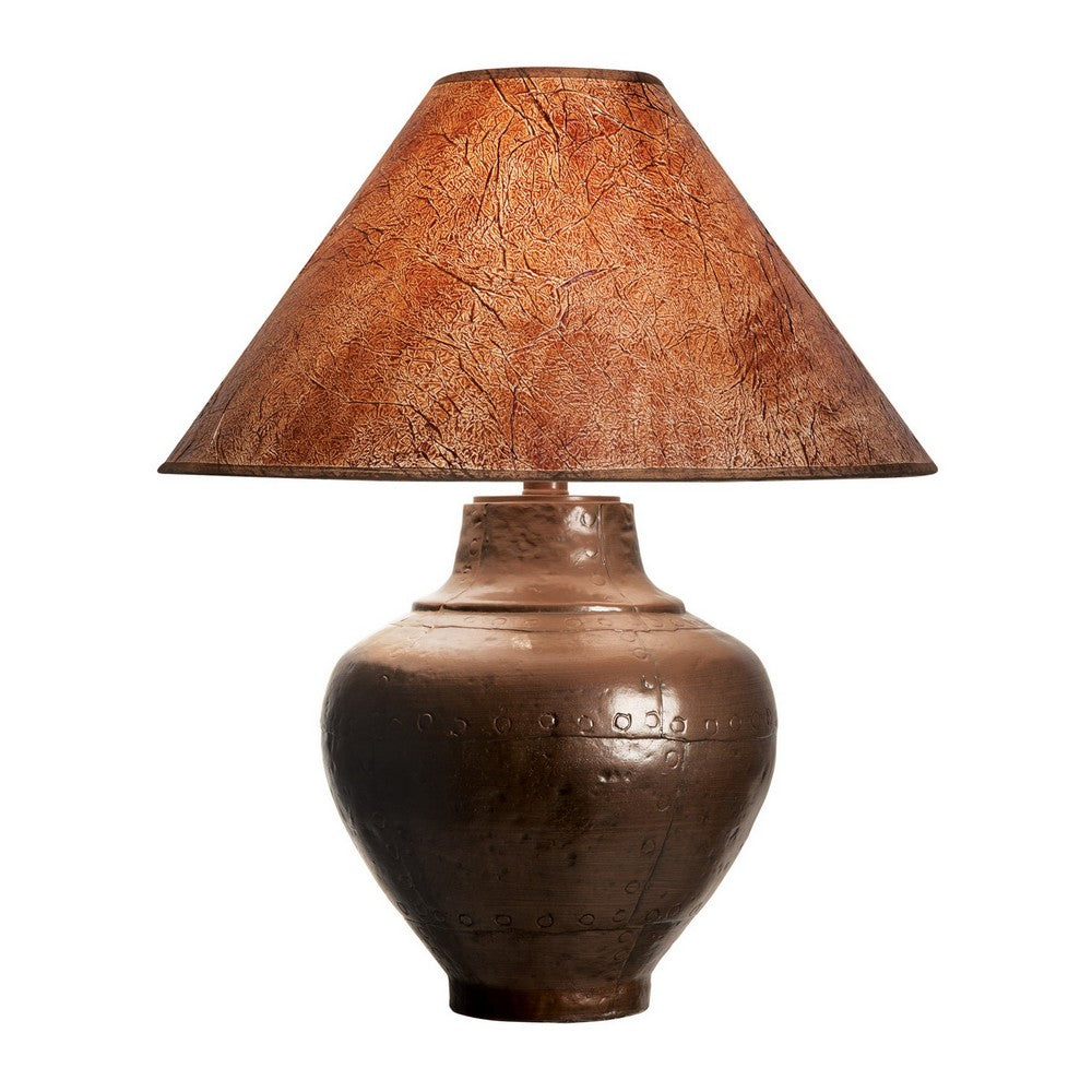 Rozy 25 Inch Table Lamp, Urn Shaped Base, Empire Shade, Dark Brown Finish - BM305002