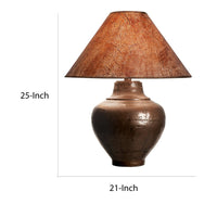 Rozy 25 Inch Table Lamp, Urn Shaped Base, Empire Shade, Dark Brown Finish - BM305002