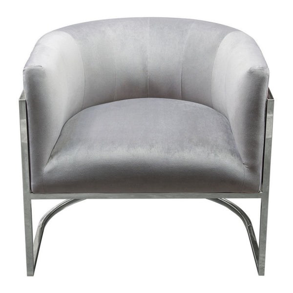 Kel 31 Inch Cantilever Accent Chair, Gray Velvet, Silver Stainless Steel - BM305034