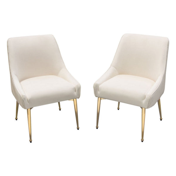24 Inch Dining Chair, Set of 2, Cushioned Seating, Sloped Arms, Off White - BM305036