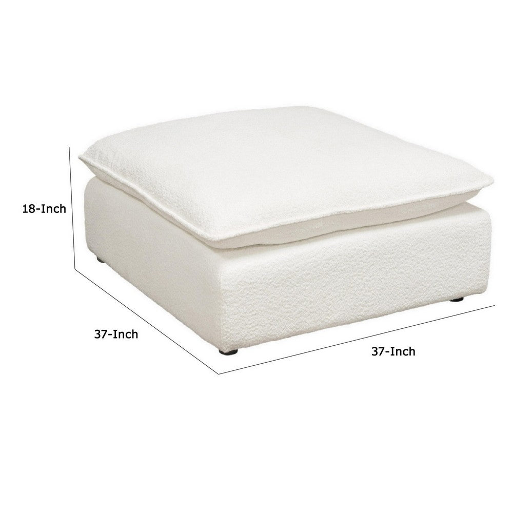 Agg 37 Inch Plush Ottoman, Feather Down Seat, White Faux Sheepskin - BM305047