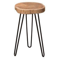 23 Inch Side End Table, Hairpin Legs, Natural Brown Acacia Wood, Black Base - BM305050