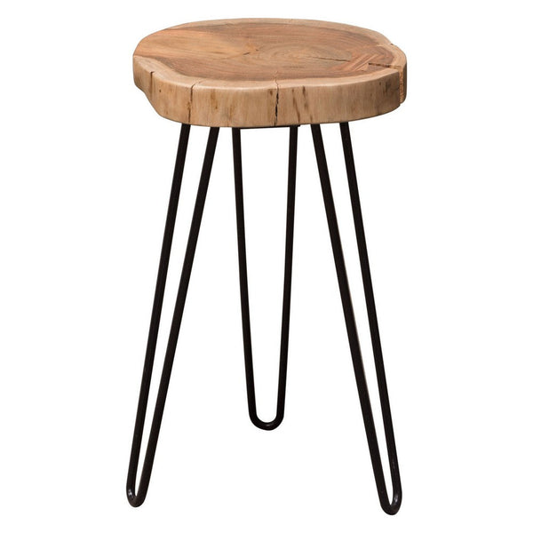 23 Inch Side End Table, Hairpin Legs, Natural Brown Acacia Wood, Black Base - BM305050