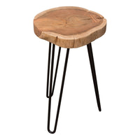 23 Inch Side End Table, Hairpin Legs, Natural Brown Acacia Wood, Black Base - BM305050