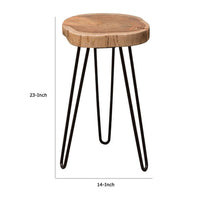 23 Inch Side End Table, Hairpin Legs, Natural Brown Acacia Wood, Black Base - BM305050