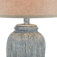 Leni 31 Inch Hydrocal Table Lamp, Drum Shade, Blue Gray Tall Urn Base  - BM305591