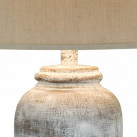 Leni 31 Inch Hydrocal Table Lamp, Drum Shade, Stone White Urn Shaped Base - BM305596