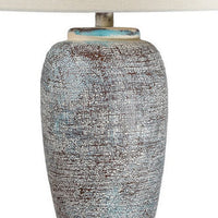 Alin 29 Inch Hydrocal Table Lamp, Drum Shade, Urn Shaped Base, Misty Sky - BM305602