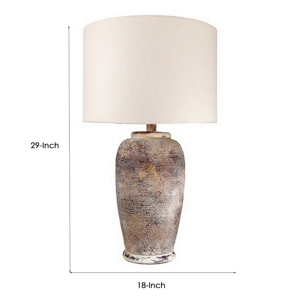 Alin 29 Inch Hydrocal Table Lamp, Drum Shade, Urn Shaped Base, Pink, Brown - BM305604