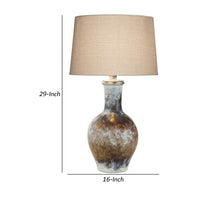 Aine 29 Inch Hydrocal Table Lamp, Drum Shade, Urn Shaped Base, Multicolor - BM305605