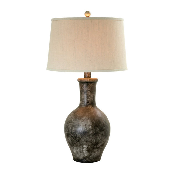 Aine 29 Inch Hydrocal Table Lamp, Drum Shade, Urn Shaped Base, Slate Gray  - BM305609
