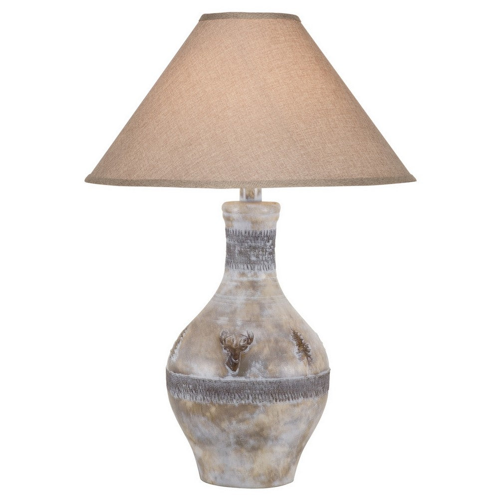 Niek 30 Inch Hydrocal Table Lamp, Empire Shade, Urn Base, Oak White Finish - BM305619