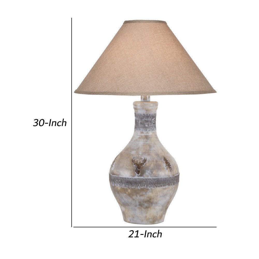 Niek 30 Inch Hydrocal Table Lamp, Empire Shade, Urn Base, Oak White Finish - BM305619