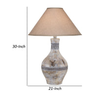 Niek 30 Inch Hydrocal Table Lamp, Empire Shade, Urn Base, Oak White Finish - BM305619