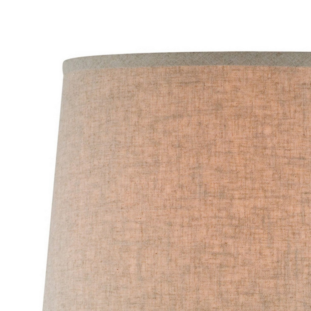 28 Inch Hydrocal Table Lamp, Drum Shade, Round Geometric Base, Brown, Cream - BM305621