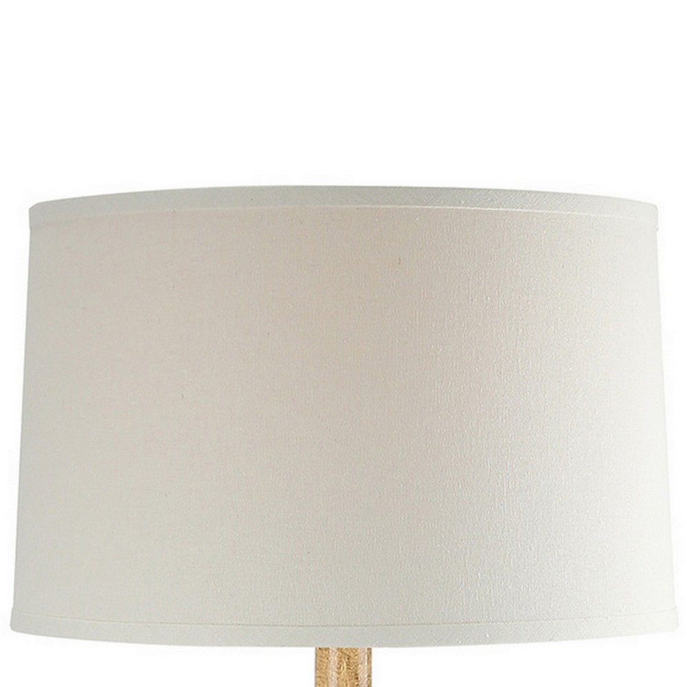 28 Inch Hydrocal Table Lamp, Drum Shade, Curved Geometric Base, Brown - BM305628