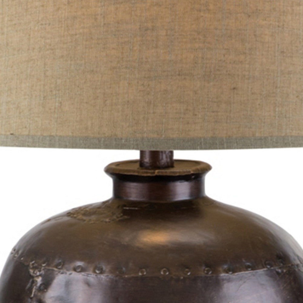 Reis 25 Inch Hydrocal Table Lamp, Beige Empire Shade, Round Base, Brown - BM305631