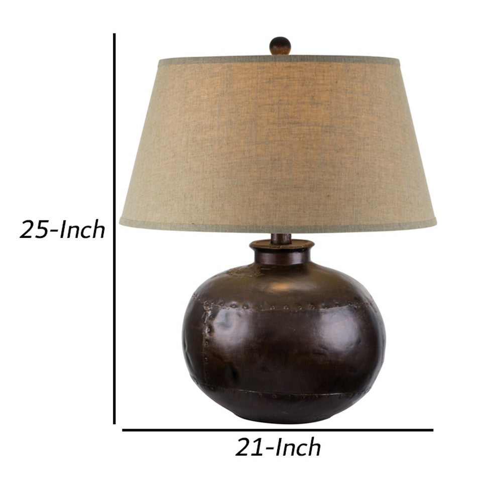 Reis 25 Inch Hydrocal Table Lamp, Beige Empire Shade, Round Base, Brown - BM305631