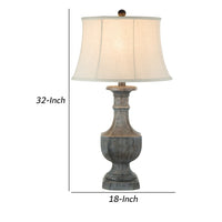 Slek 32 Inch Hydrocal Table Lamp, Empire Shade, Pillar Base, Taupe Frost - BM305633