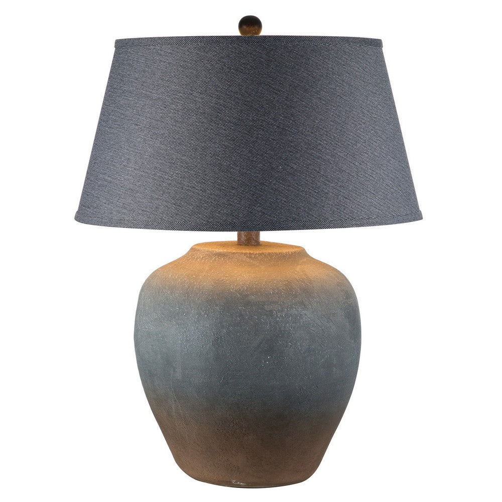 Buen 28 Inch Hydrocal Table Lamp, Black Drum Shade, Urn Base, Gray Rust - BM305639