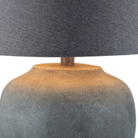 Buen 28 Inch Hydrocal Table Lamp, Black Drum Shade, Urn Base, Gray Rust - BM305639