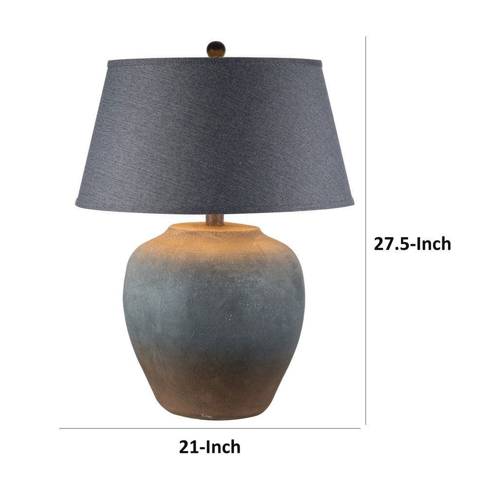 Buen 28 Inch Hydrocal Table Lamp, Black Drum Shade, Urn Base, Gray Rust - BM305639