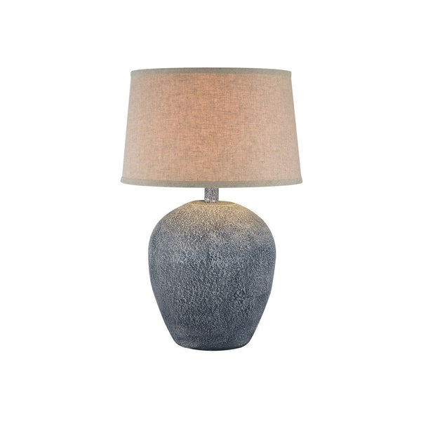 Linn 28 Inch Hydrocal Table Lamp, Drum Shade, Urn Base, Slate Blue Gray - BM305641