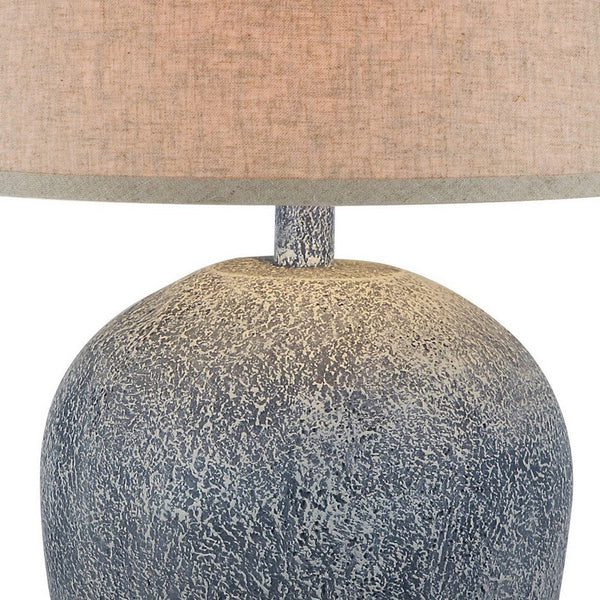 Linn 28 Inch Hydrocal Table Lamp, Drum Shade, Urn Base, Slate Blue Gray - BM305641