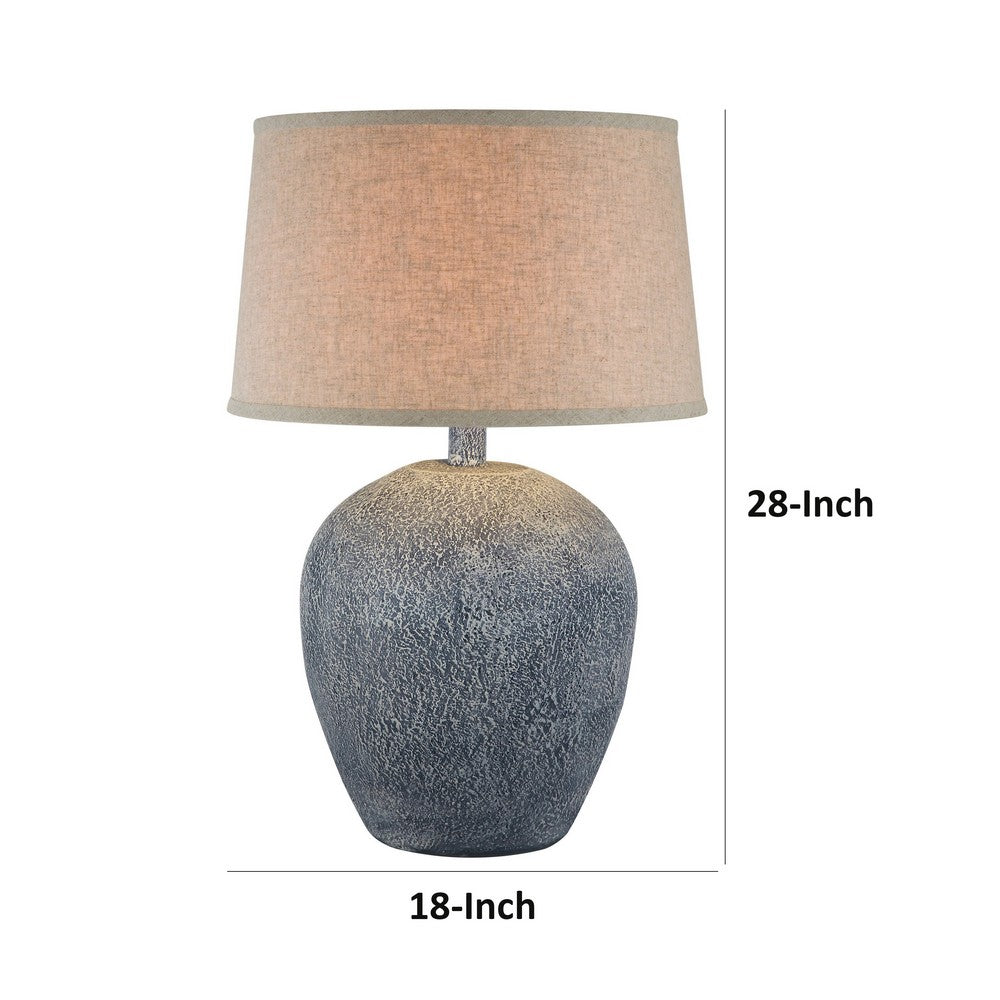 Linn 28 Inch Hydrocal Table Lamp, Drum Shade, Urn Base, Slate Blue Gray - BM305641