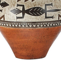 Kinn 24 Inch Hydrocal Table Lamp, Drum Shade, Tribal Style Urn Base, Brown - BM305665