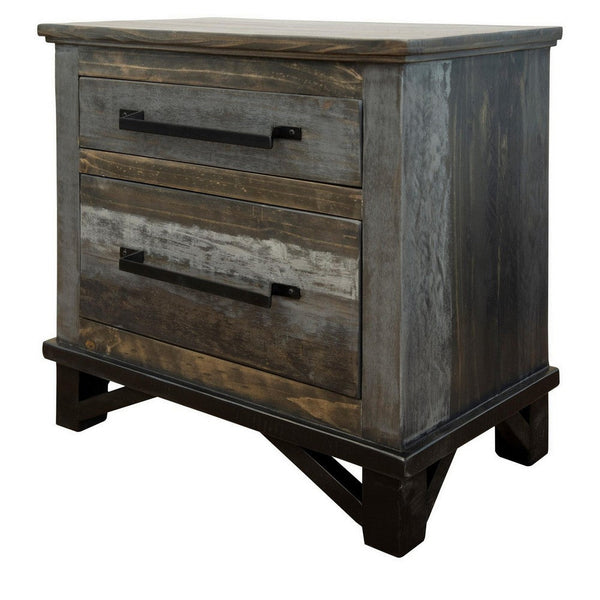 Peya 28 Inch Rustic Nightstand, 2 Drawers, Distress Gray, Brown Pine Wood - BM305668