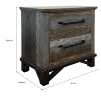 Peya 28 Inch Rustic Nightstand, 2 Drawers, Distress Gray, Brown Pine Wood - BM305668