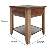 Fena 23 Inch Wide End Table, Single Drawer, Multicolor Distressed Pine Wood - BM306509