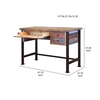 Fena 48 Inch 3 Drawer Office Desk, Iron Base, Multicolor Distress Pine Wood - BM306538