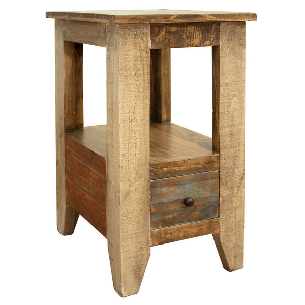 Fena 26 Inch Narrow End Table, Open Shelf, Multicolor Distress Pine Wood - BM306542