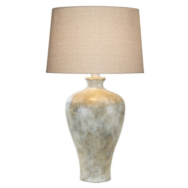 Kiza 28 Inch Table Lamp, Elongated Curved Urn, Cream Beige Stone Design - BM306559