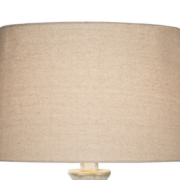 Kiza 28 Inch Table Lamp, Elongated Curved Urn, Cream Beige Stone Design - BM306559