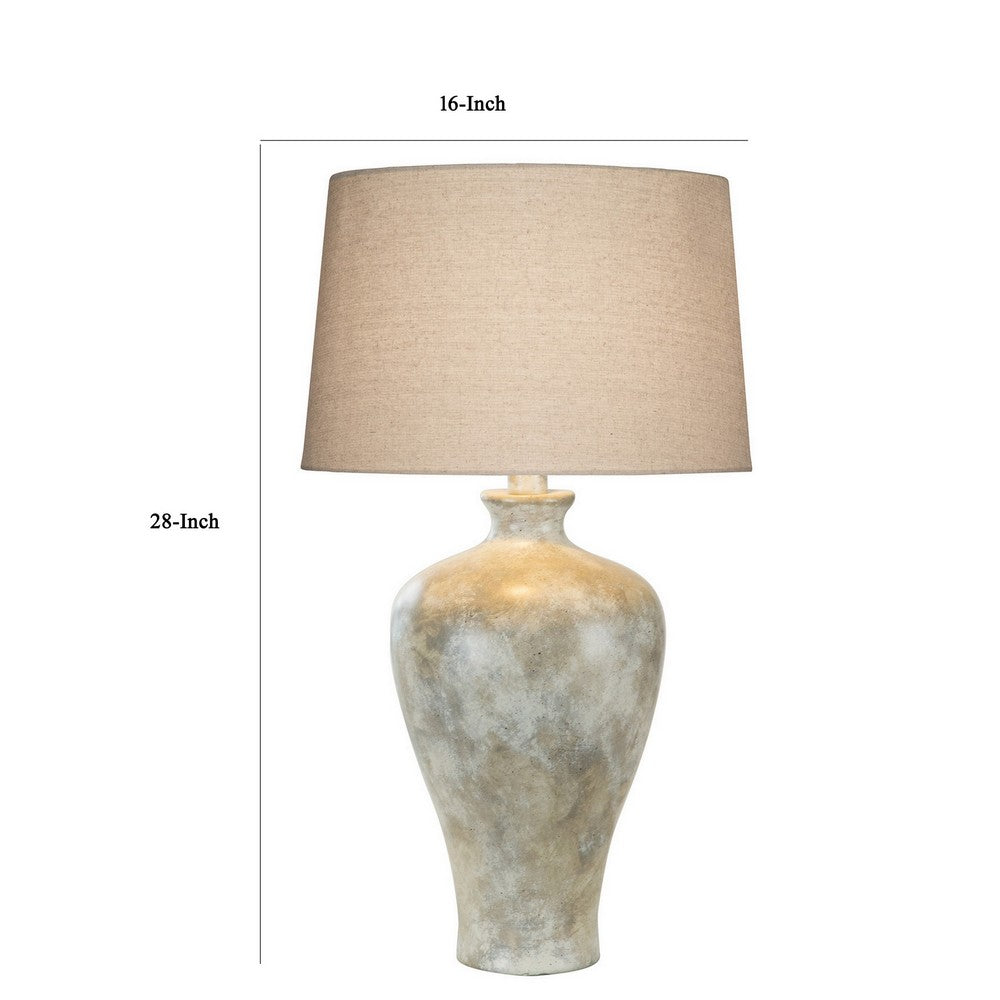 Kiza 28 Inch Table Lamp, Elongated Curved Urn, Cream Beige Stone Design - BM306559