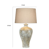 Kiza 28 Inch Table Lamp, Elongated Curved Urn, Cream Beige Stone Design - BM306559